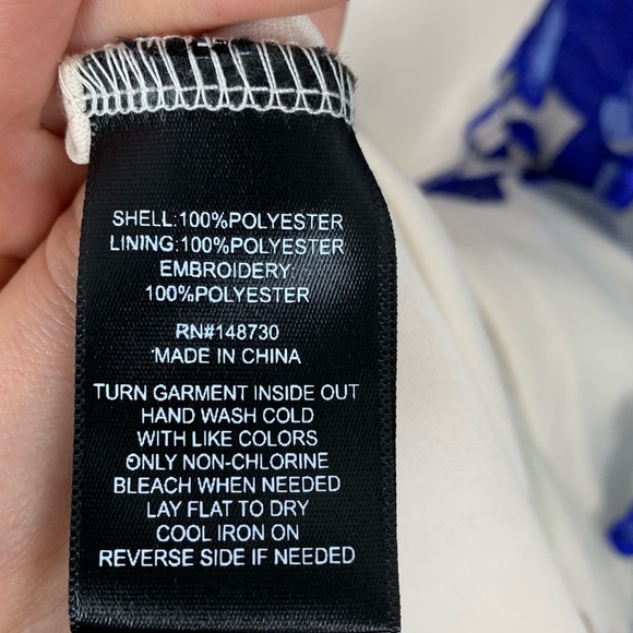 NWT Beige by Eci blue embroidered Floral A-line flowy tulle dress L - Picture 10 of 11